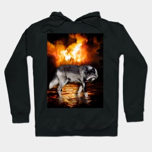 "Survivor" Alpha Grey Wolf & Burning Forest Fire Hoodie